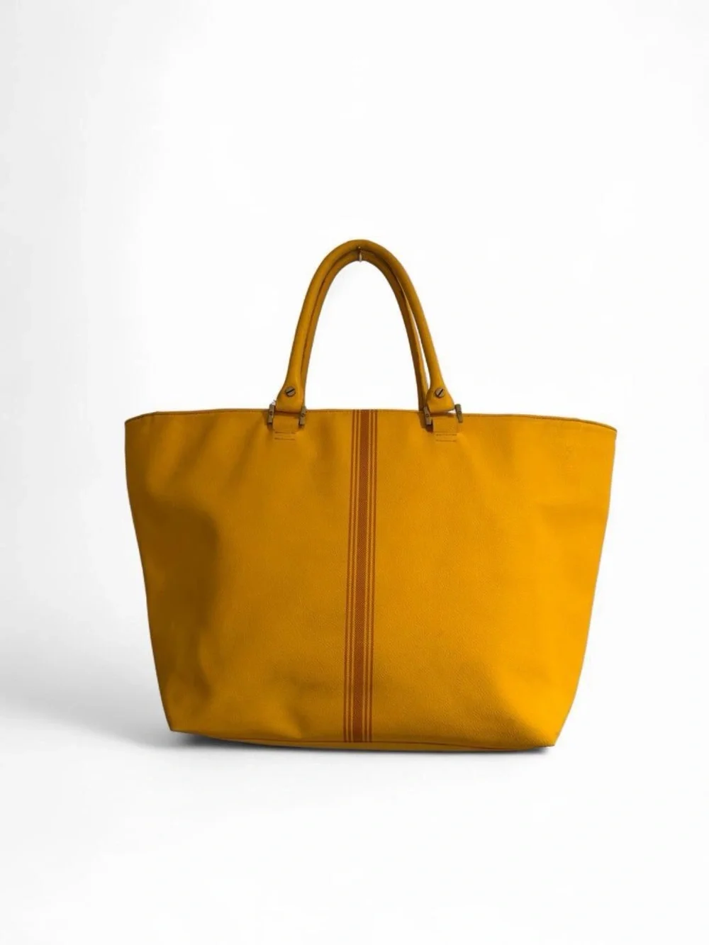 Tory Burch Mustard Leather Tote with Stripe Detail